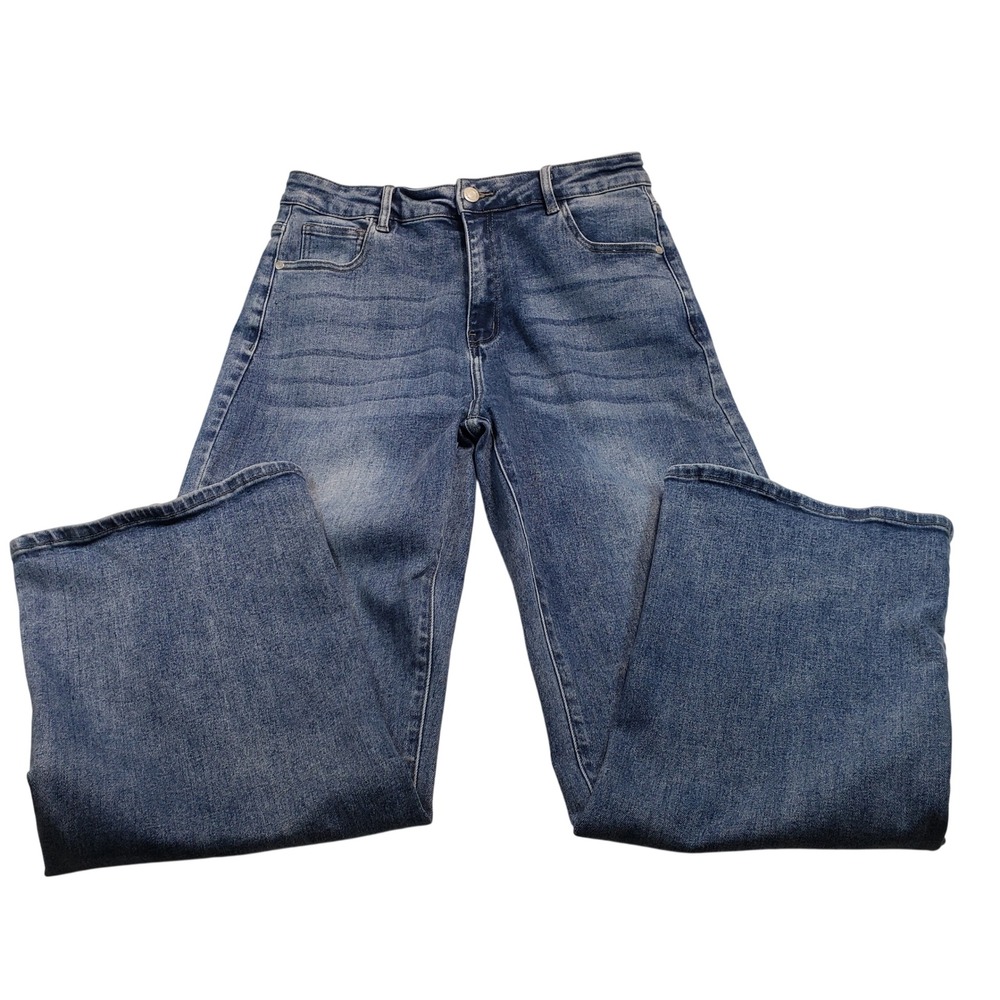 Watch Me Wide Leg High Rise Jeans Women‎ XL Blue Medium Wash Stretch YTR13938